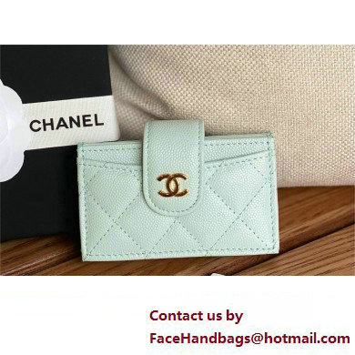 Chanel Grained Calfskin & GOLD-Tone Metal Card Holder AP0342 mint green 2023